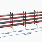 Paletli Raf Sistemi 1000 Kg | 7500 mm Yükseklik | 53300 mm Genişlik | Z+4 | Tavalı | 1050 mm Derinlik