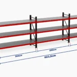 Minirack Raf Sistemi 500 Kg | 1750 mm Yükseklik | 6232 mm Genişlik | 3 Kat | Tavalı | 600 mm Derinlik